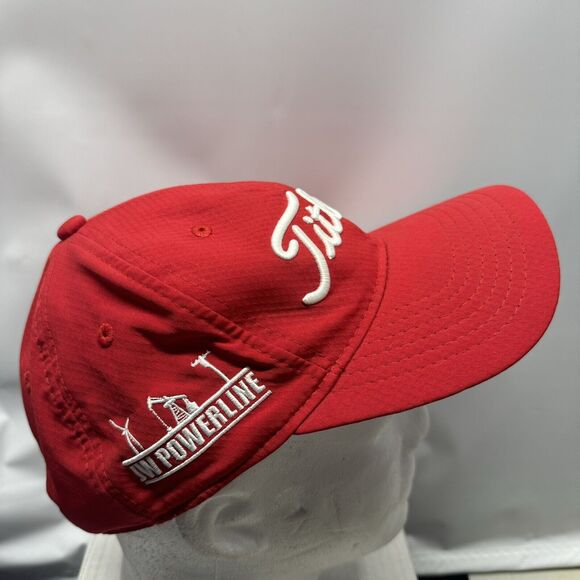 Red Titleist Hat JW Powerline Adjustable Strapback Golf Cap Wind Oil Electric - Picture 2 of 7